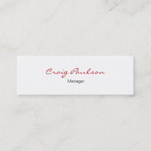 Skinny Elegante Script White Red Business Card Mini Visitenkarte