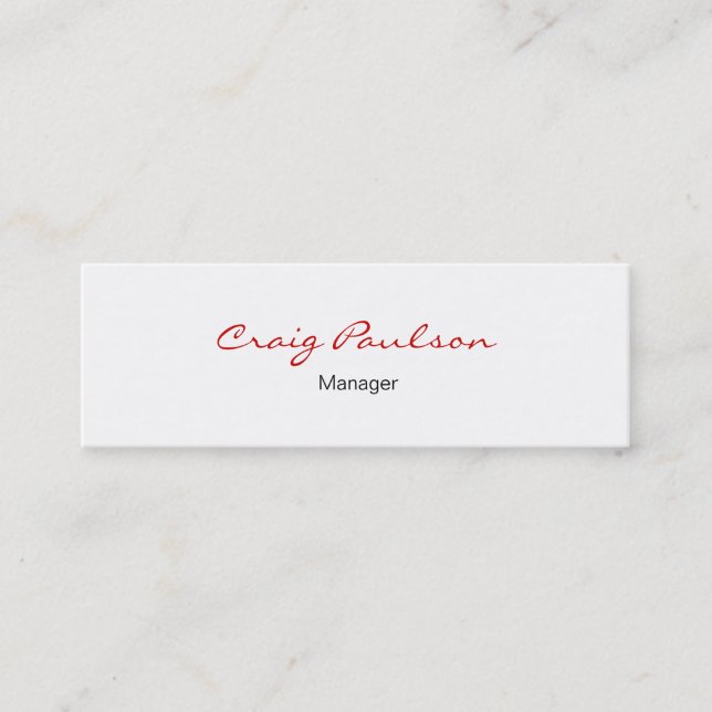 Skinny Elegante Script White Red Business Card Mini Visitenkarte (Vorderseite)