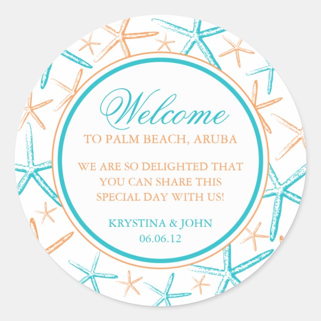 Skinny Finger Starfish Wedding Welcome Runder Aufkleber (Vorderseite)