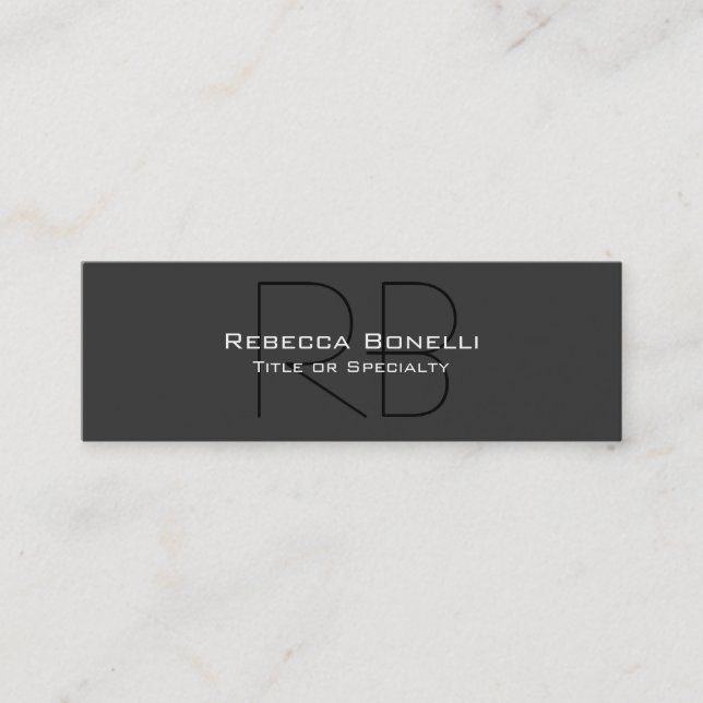 Skinny Grey Black Script Monogram Business Card Mini Visitenkarte (Vorderseite)