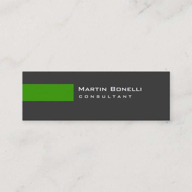 Skinny Modern Gray Green Simple Business Card Mini Visitenkarte (Vorderseite)