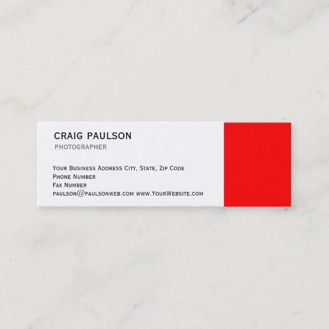 Skinny Modern Red White Black Business Card Mini Visitenkarte (Vorderseite)