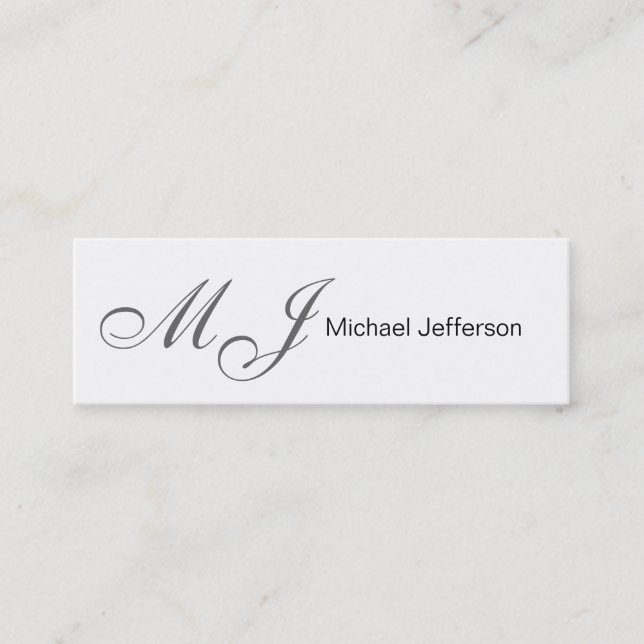 Skinny Monogram White Gray Business Card Mini Visitenkarte (Vorderseite)