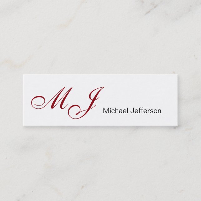 Skinny Monogram White Red Script Business Card Mini Visitenkarte (Vorderseite)