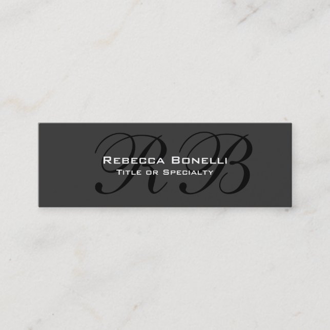 Skinny Slim Gray Black Monogram Business Card Mini Visitenkarte (Vorderseite)