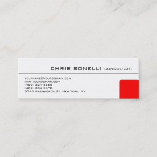 Skinny White Red Trendy Chic Business Card Mini Visitenkarte