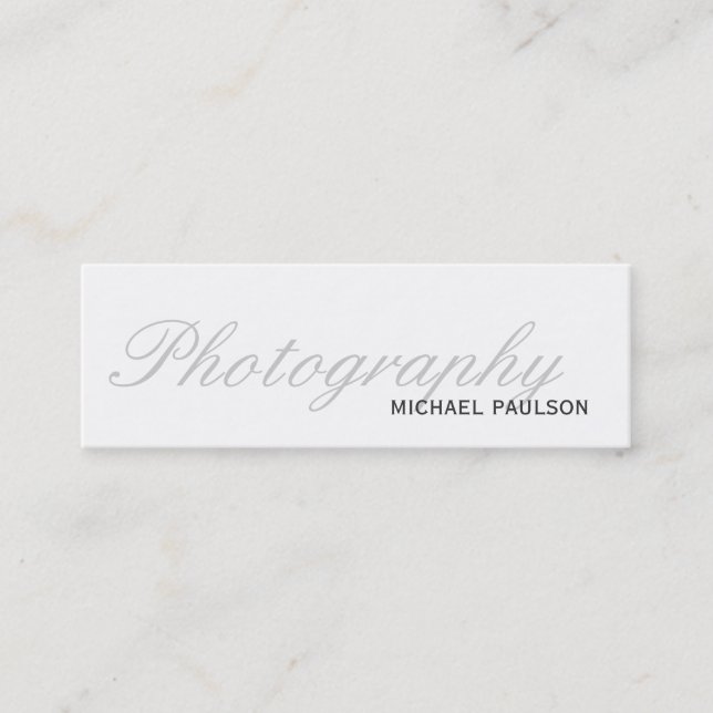 Skinny White Script Fotografy Business Card Mini Visitenkarte (Vorderseite)