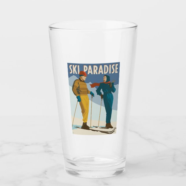 Skiparadies Vintag drucken Glas (Vorderseite)