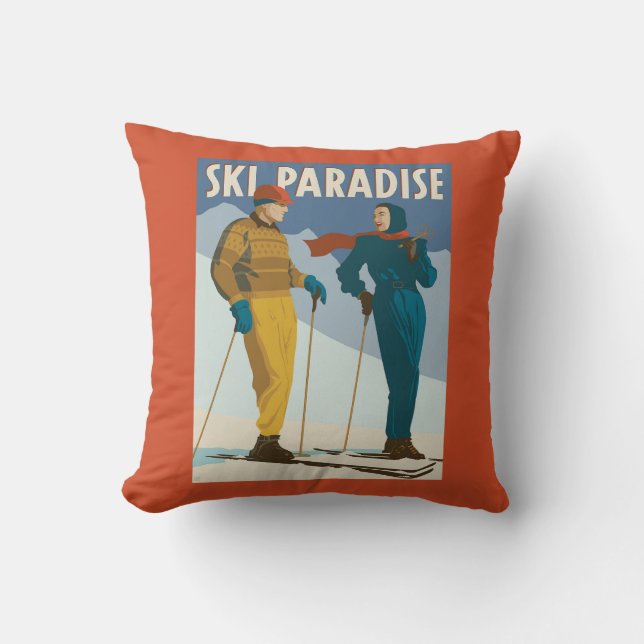 Skiparadies Vintag drucken Kissen (Vorderseite)
