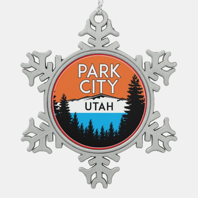 Skipark Stadt Utah Ski Schneeflocken Zinn-Ornament (Vorderseite)