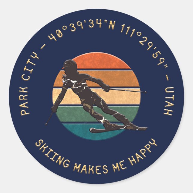 Skiparkstadt, Utah - Frauenski, Goldener Text Runder Aufkleber (Vorderseite)