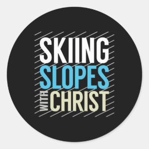 Skipisten mit Jesus Runder Aufkleber