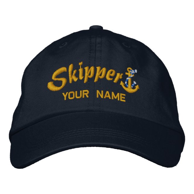 Skipper - Ankerpunkt für Ihren Namen Bestickte Baseballkappe (Vorderseite)