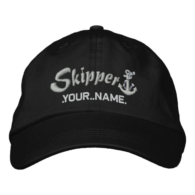 Skipper - Ankerpunkt für Silver Rope Ihres Namens Bestickte Kappe (Vorderseite)