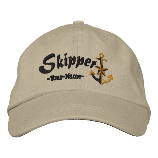 Skipper mit Name Large Anchor anpassbar Bestickte Kappe (Vorderseite)