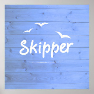 Skipper Nautical Sailing Blue und White Poster