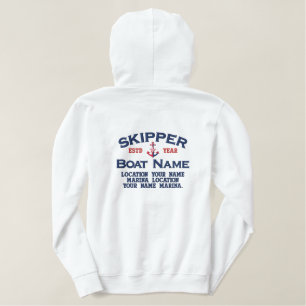 Skipper Nautical Star Anchor Leicht Personalisiert Bestickter Hoodie