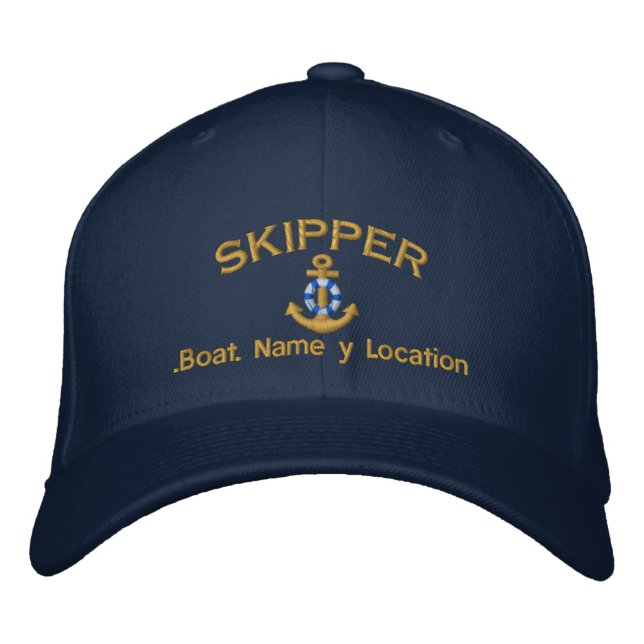Skipper Style Dein Boot Name Dein Name oder beides Bestickte Kappe (Vorderseite)