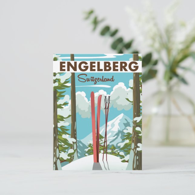 Skipposter Engelberg Schweiz Postkarte (Stehend Vorderseite)