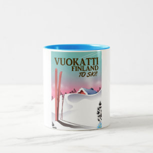 Skipposter Vuokatti Finnland Zweifarbige Tasse