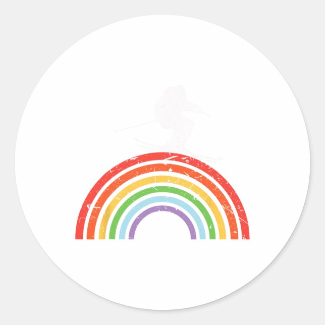 Skireise Skifahren Regenbogen  Runder Aufkleber (Vorderseite)