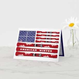 Skis and Snowflakes USA Flag zum Winter Karte