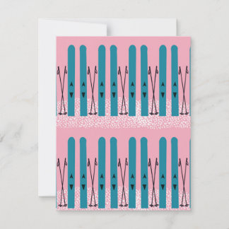 Skis bleu sur carte rose