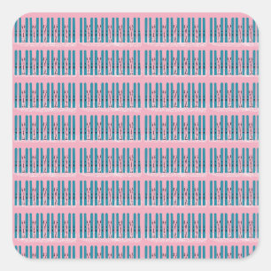 Skis bleus sur autocollant carré rose