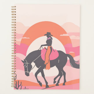 Skis du désert avec Cowgirl chevauchant son cheval