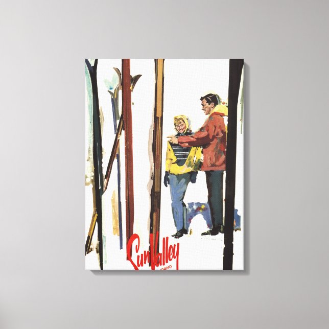 Skis Standing Up in Snow by Paar Poster Leinwanddruck (Vorderseite)