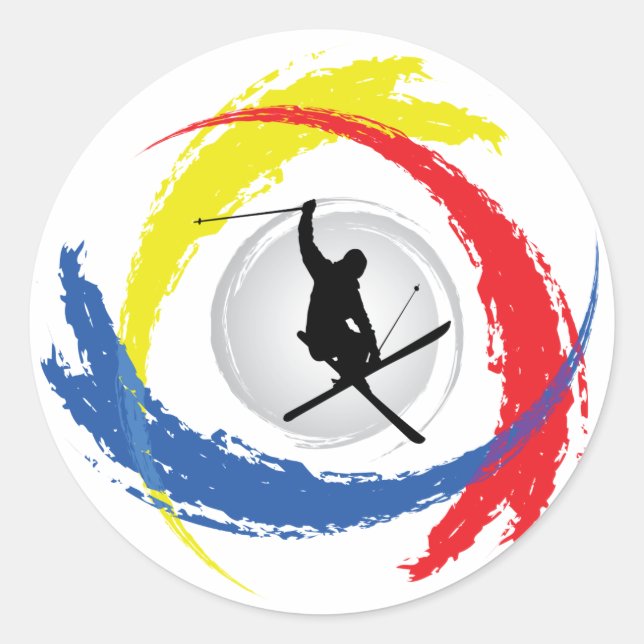 SkischuhEmblem Runder Aufkleber (Vorderseite)