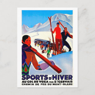 Skisport im Winter, Mont Blanc, Frankreich, vintag Postkarte