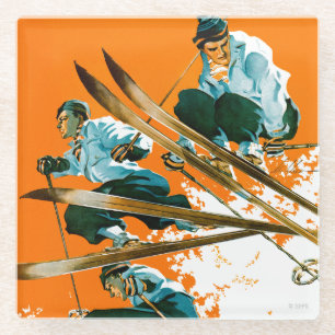 Skispringer durch Ski-Schweißung Glasuntersetzer