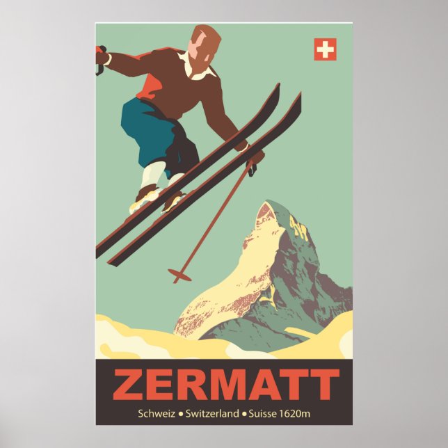 Skisprung auf Zermatt, Schweiz Poster (Vorne)