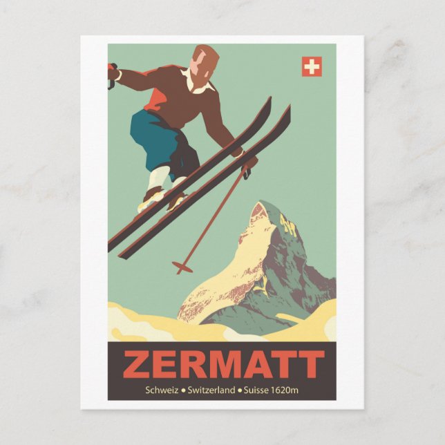 Skisprung auf Zermatt, Schweiz Postkarte (Vorderseite)