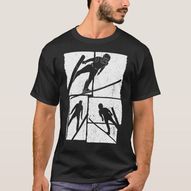 Skisprung Retro-Ski fliegendes Wintersportjum T-Shirt (Vorderseite)