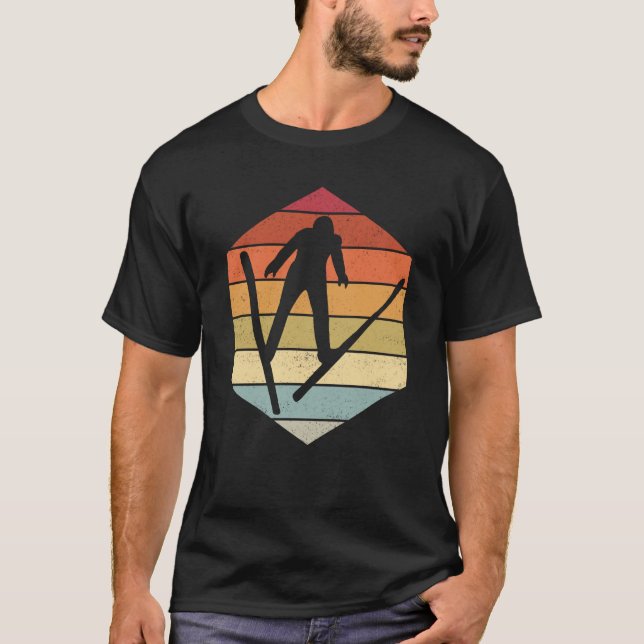 Skisprung Vintage Skipiste Skiferien Skilauf T-Shirt (Vorderseite)