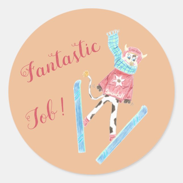 Skisprungkuh , fantastischer Job - Aufkleber für d (Vorderseite)