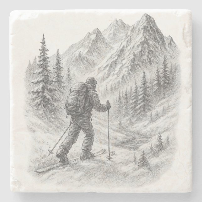 Skitouren-Stehcoaster Steinuntersetzer (Vorderseite)