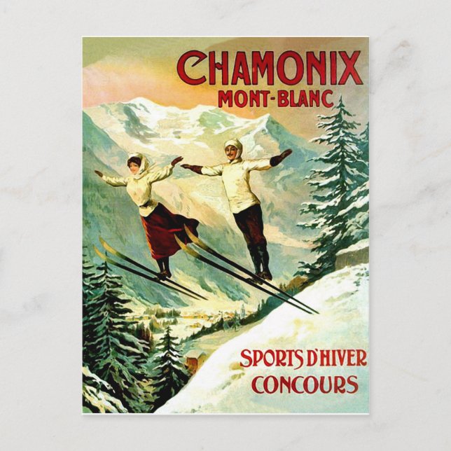 Skivergnügen im Berg Mont Blanc, Frankreich Postkarte (Vorderseite)