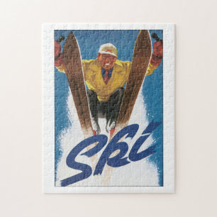Skivergnügte Vintage-Reiseplakat-Grafik
