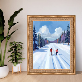 Skiweg | Bergskifahren Wasserfarbe Winter Poster