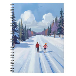 Skiweg   Wasserfarben-Winterlandschaft beim Bergsk Notizblock