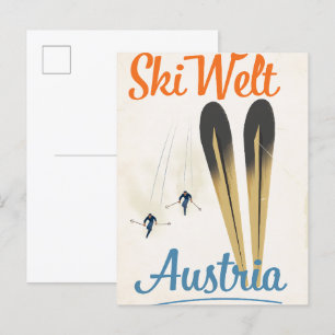 Skiwelt Austria Skifahrplakat Einladungspostkarte