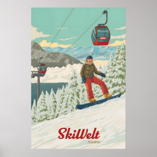 SkiWelt Österreich Snowboard-Reiseplakat Poster