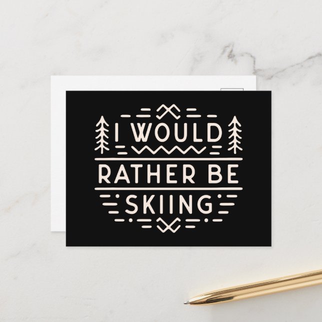 Skiziffern Ich möchte lieber Ski fahren Postkarte (Vorderseite/Rückseite Beispiel)