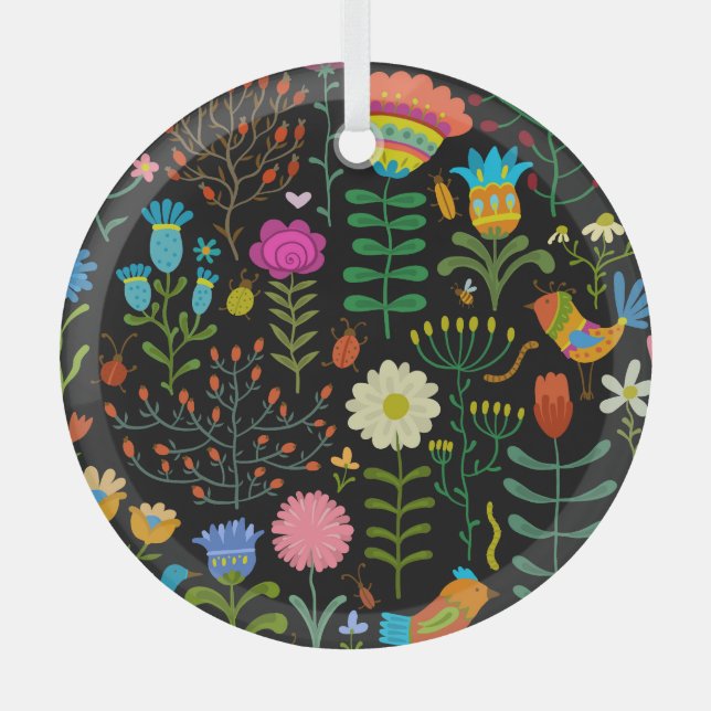 Skizze Blumenmuster, nahtlos künstlerisches Muster Ornament Aus Glas (Vorderseite)
