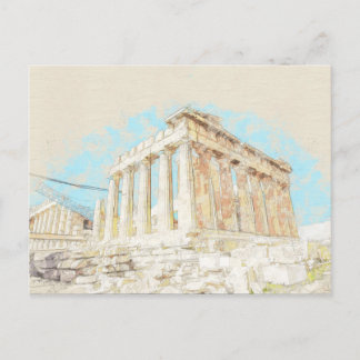 Skizze der Akropolis Hill in Athen, Griechenland Postkarte