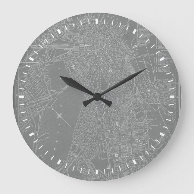 Skizze der Boston-Stadt-Karte Große Wanduhr (Vorderseite)