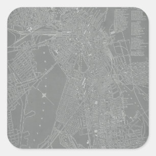 Skizze der Boston-Stadt-Karte Quadratischer Aufkleber